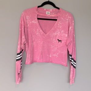 VS PINK Long Sleeve Cropped V Neck XS Tie Dye